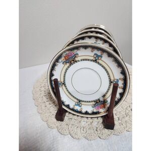 Antique Epiag Buckingham Czechoslovakia Saucers Set of 5 Cobalt Blue Gold Floral